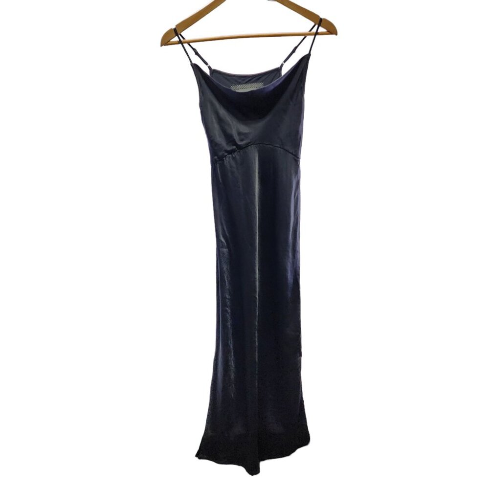 Anthropologie Black Silky Viscose Slip Dress Adjustable‎ Straps Satin Finish XXS
